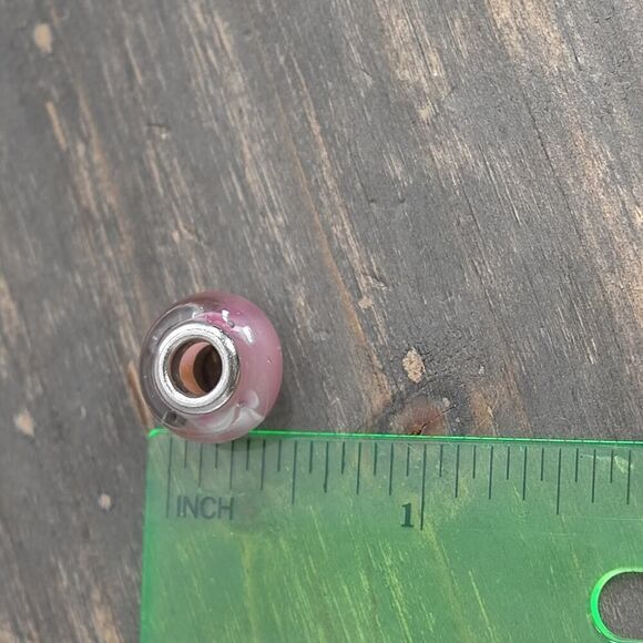 Murano Glass Style Pink Spacer Charm Bead Silver Tone Floral Pattern 5mm Opening - Picture 5 of 5